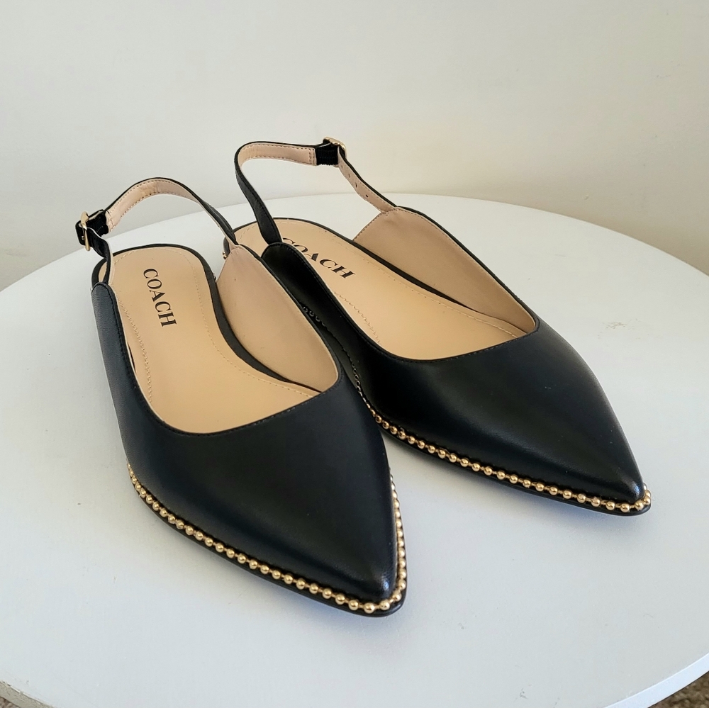 New✨️Coach Women's Vae Skimmer Slingback Flats Black Size 6.5  C2316